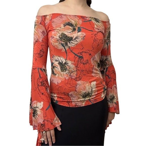 Free People Blouse Bell Sleeves Flare Floral Whimsigoth Fairy Boho Size Small - Picture 2 of 8